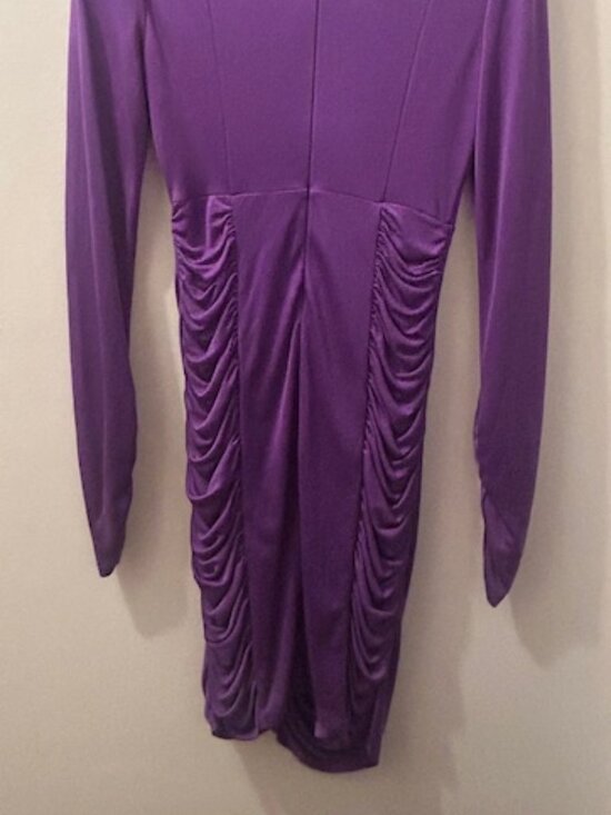 Catherine Malandrino Lush Purple Ruched V Neck Bodycon Silk Nylon Dress - Picture 16 of 16